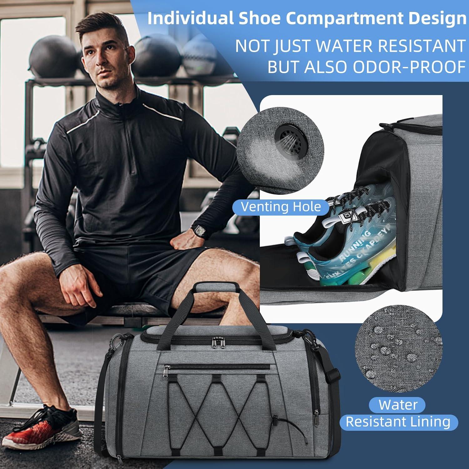 Sporttasche NUBILY 40L Herren Damen Wasserdicht Schuhfach Grau