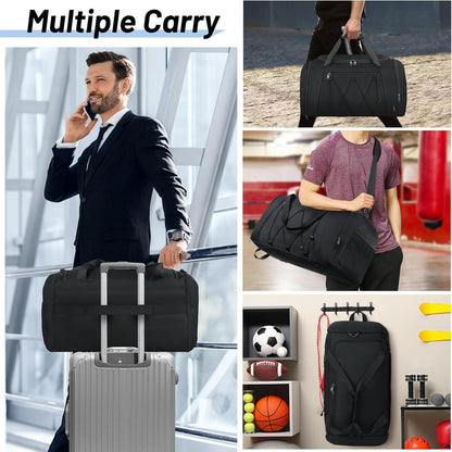 Sporttasche NUBILY 40L Schwarz Wasserdicht mit Schuhfach Duffle Gym Bag