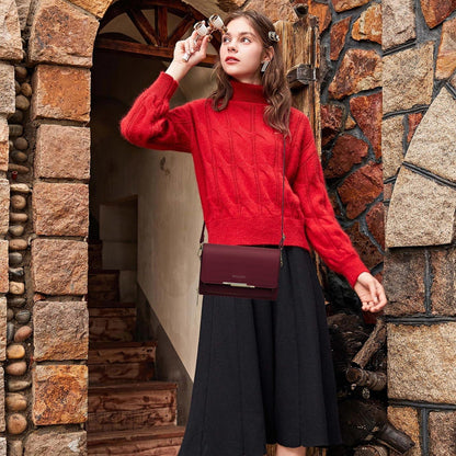 Roulens Damen Handy Umhängetasche PU Leder Crossbody A-burgunderrot