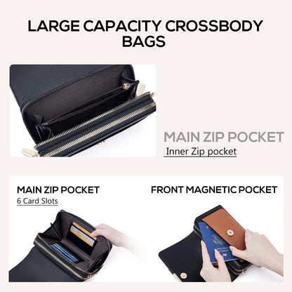 Kleine Damen Umhängetasche PU Leder Crossbody Handytasche Schwarz