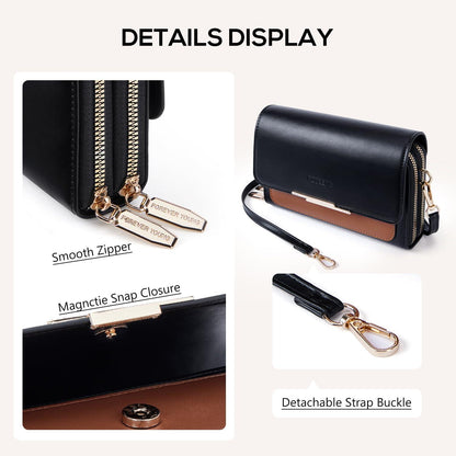 Kleine Damen Umhängetasche PU Leder Crossbody Handytasche Schwarz