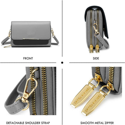 Damen Kleine Umhängetasche PU Leder Crossbody Schultertasche B-hellgrau