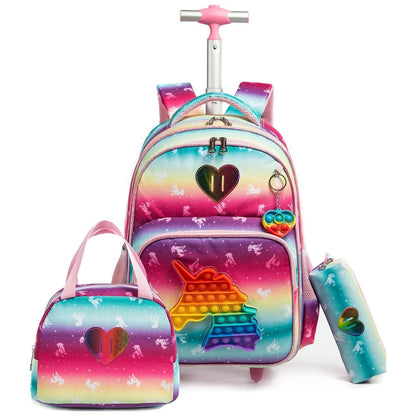 Schulranzen mit Rollen für Mädchen – Einhorn Design mit Zubehör