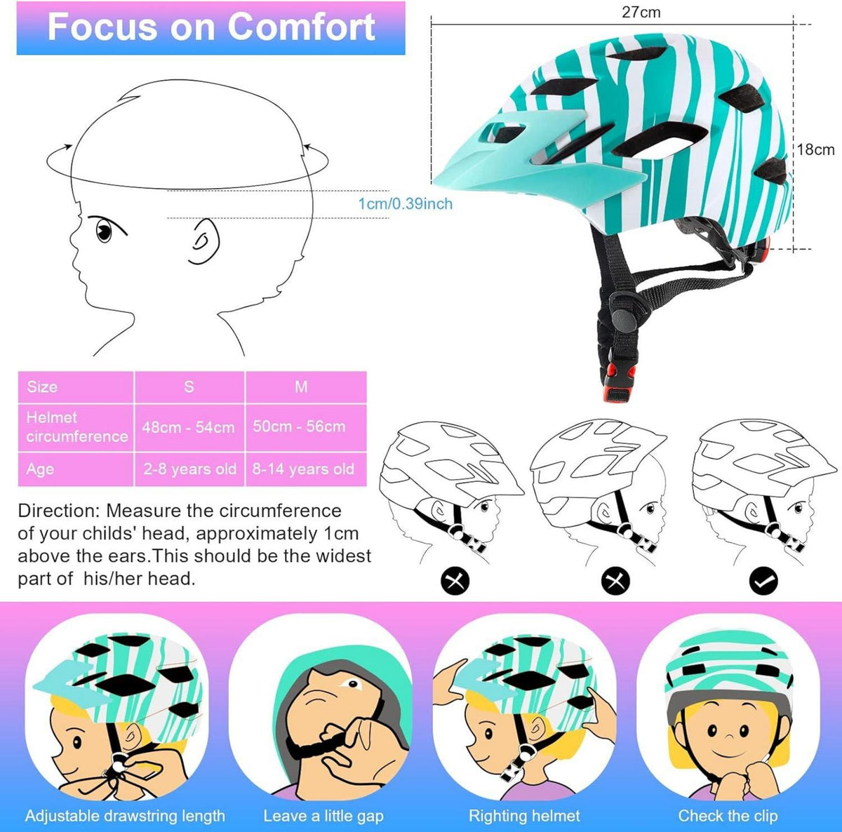Kinder Fahrradhelm mit Licht Grün für Mädchen Jungs 48-56CM 4-14 Jahre
