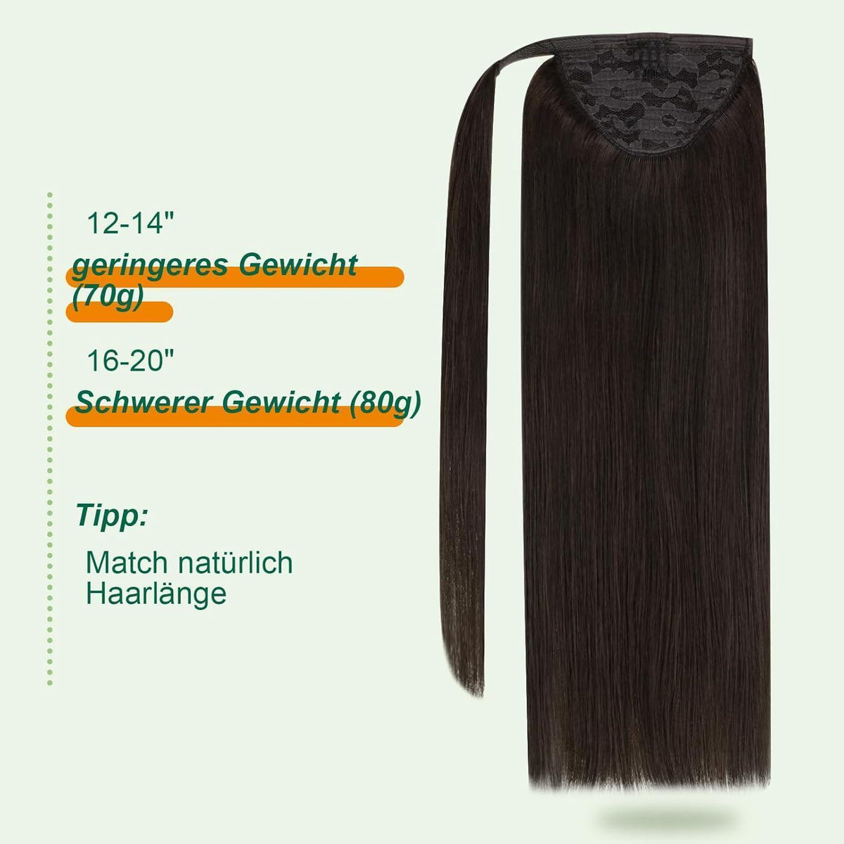 Brauner Echthaar Pferdeschwanz – 35cm, Remy, Natürliches Aussehen