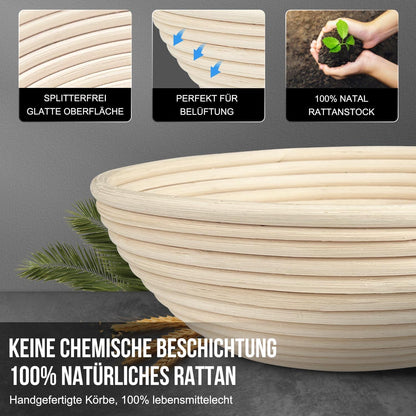 Gärkorb Brotbacken Set Rund 25cm Rattan inkl. Zubehör