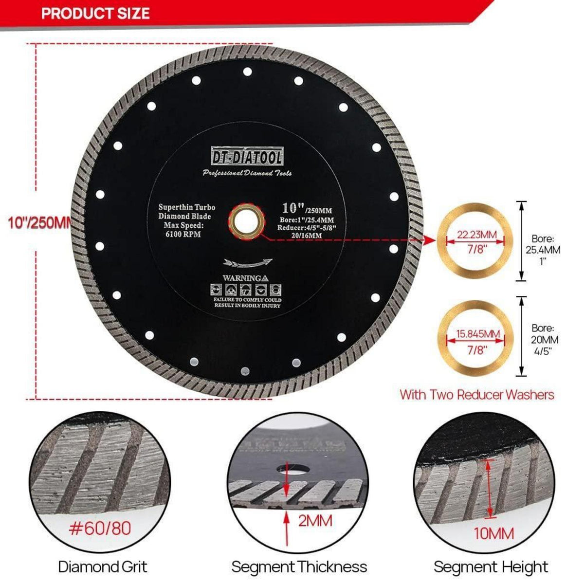 Diamant-Sägeblatt 250mm 5 Stück superdünn für Fliesen