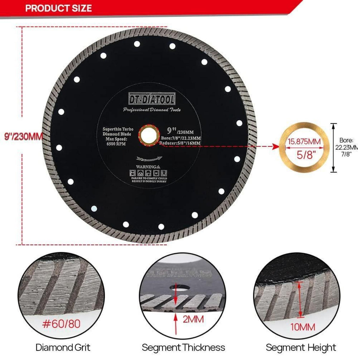 Diamant-Sägeblatt 230mm 5 Stück Superdünn für Fliesen