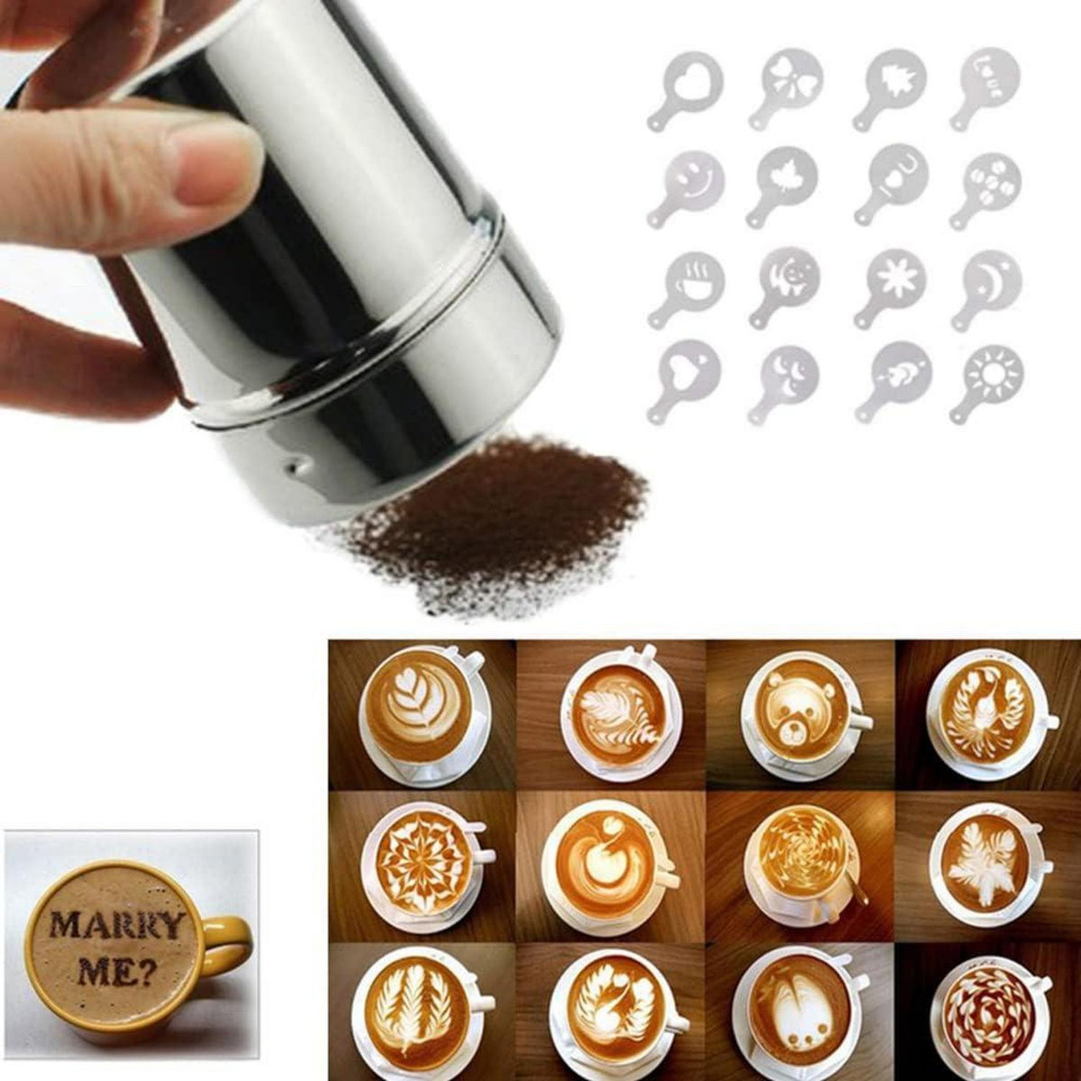 Kakaostreuer Cappuccino Schablone Puderzuckerstreuer