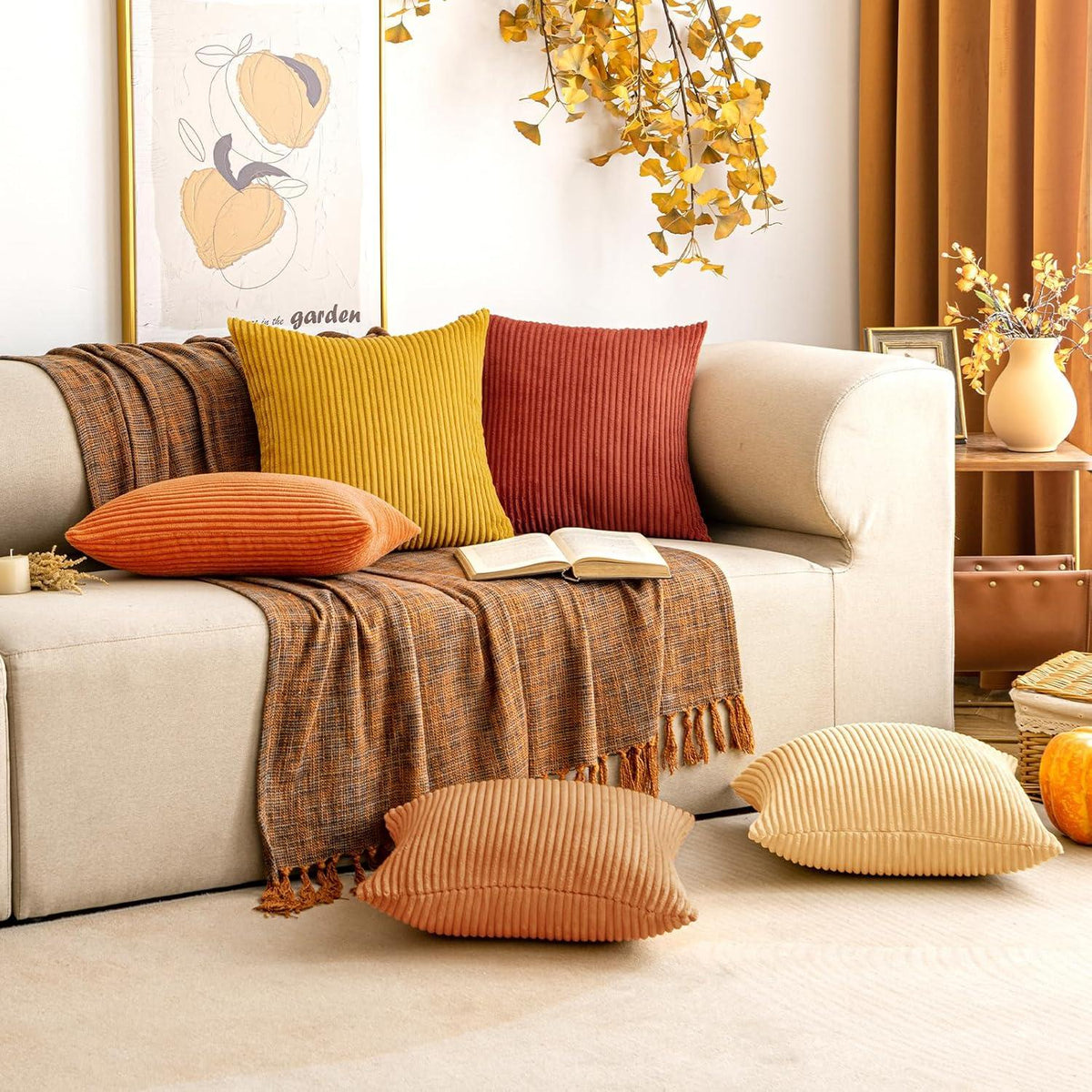 Weicher Kordsamt Kissenbezug 40x40 cm Karamell Sofa Deko