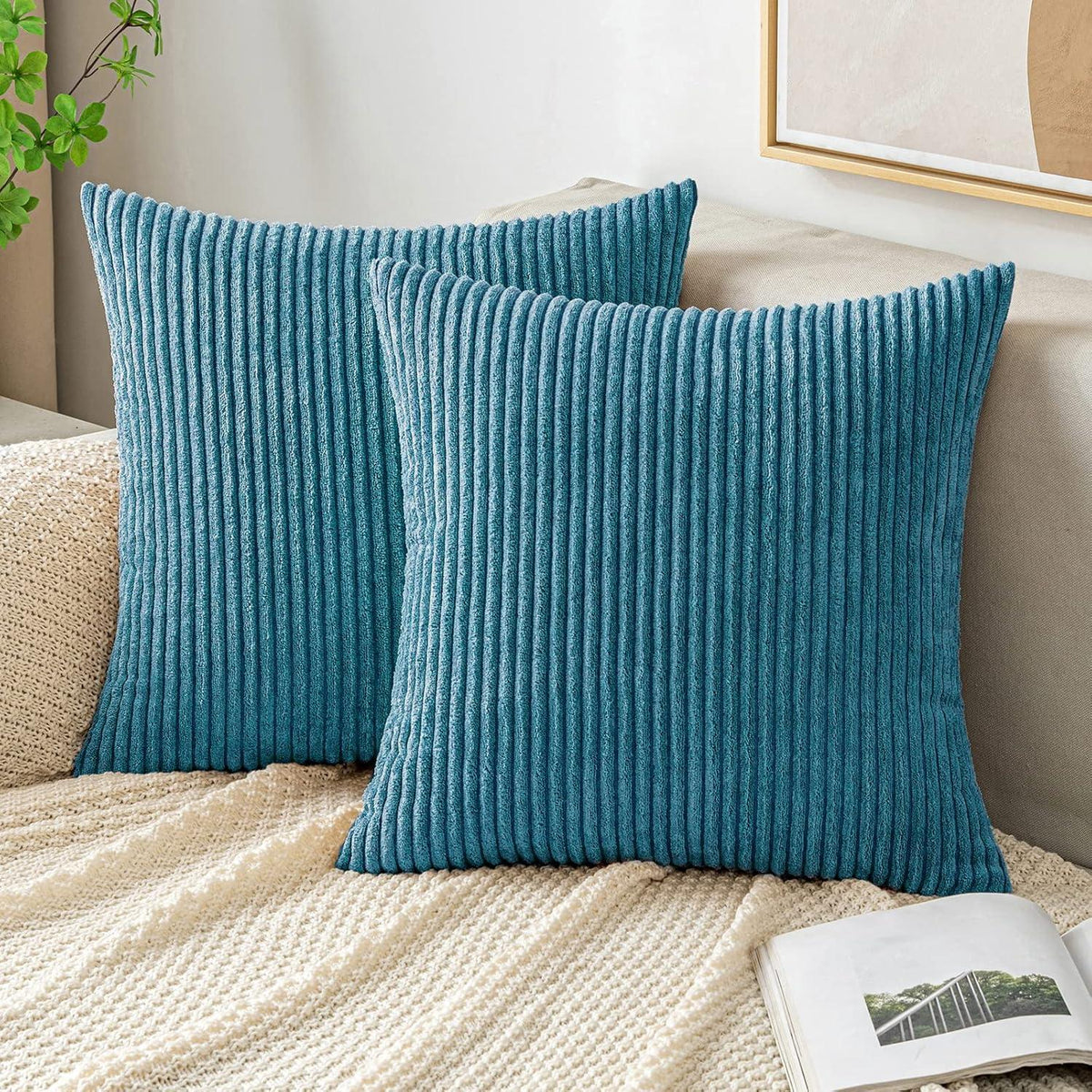 Kordsamt Kissenbezug Zierkissen Dekokissen 45x45cm Seeblau