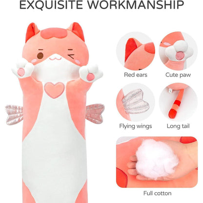 130cm Kawaii Langkatze Plüschkissen - Kuscheliges Schlafkissen