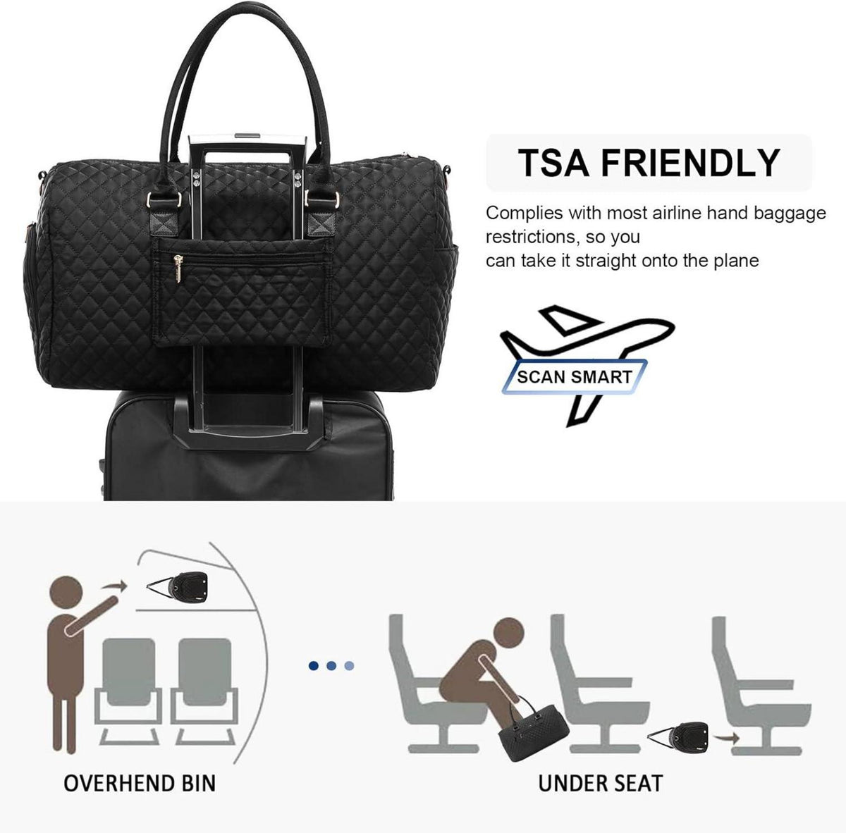 LOVEVOOK Damen Sport Reise Handgepäck Tasche, Weekender mit Kulturtasche & Schuhfach, wasserdichte Gym Bag, Schwarz