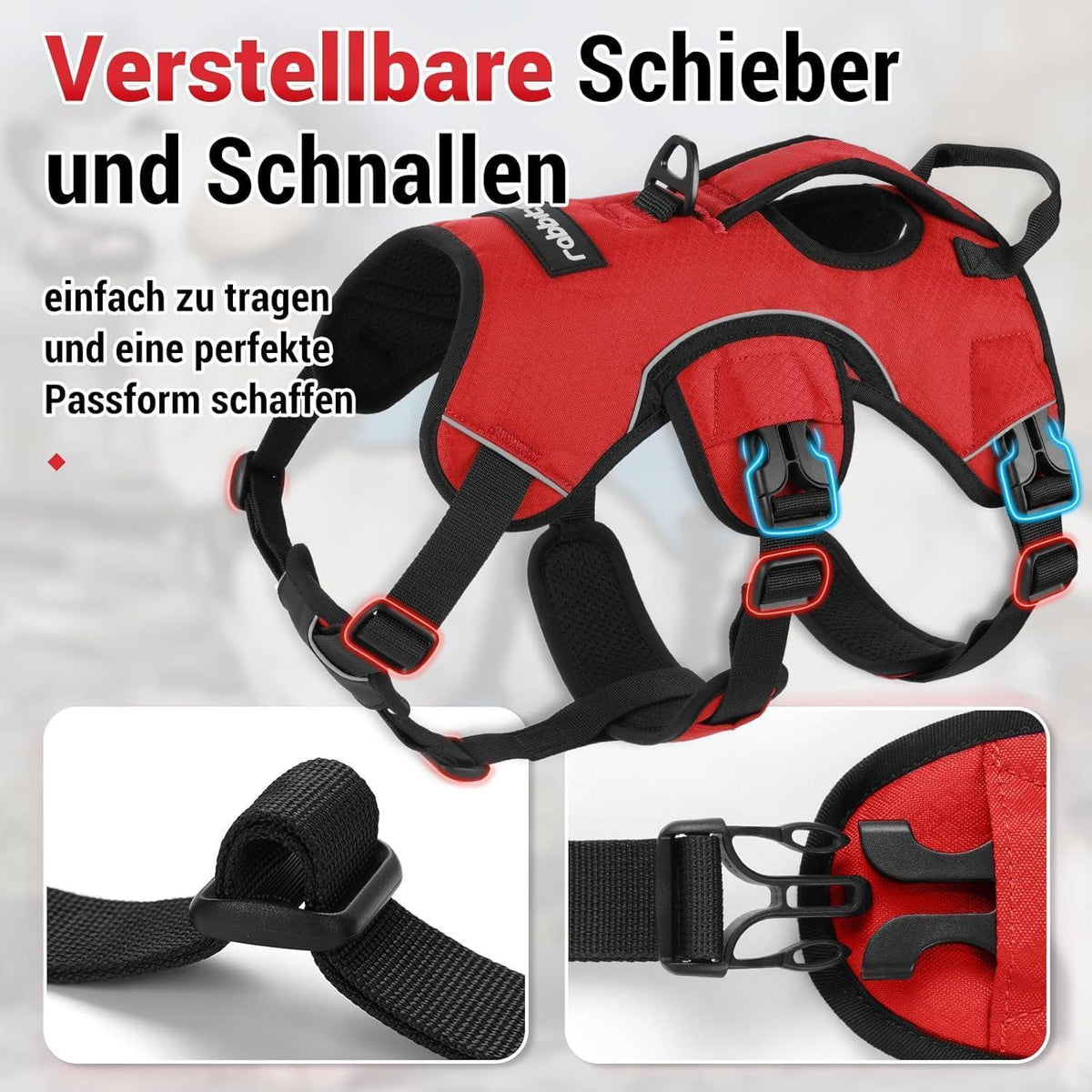 Ausbruchsicheres Hundegeschirr mit Griff, Rot M