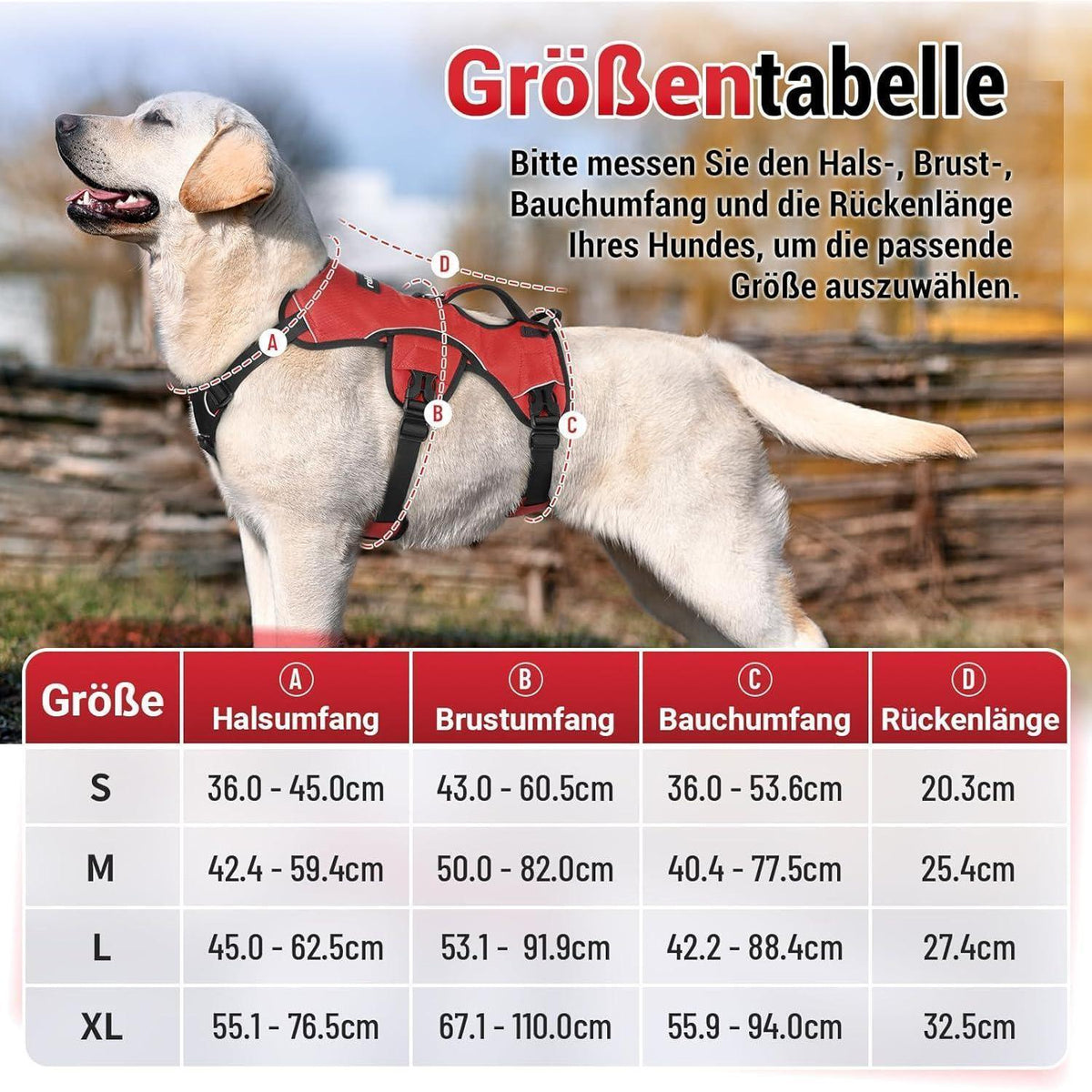 Ausbruchsicheres Hundegeschirr mit Griff, Rot XL