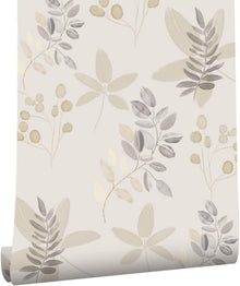 Selbstklebende Tapete Blumen Blätter Weiß Grau 0.4W x 10L m