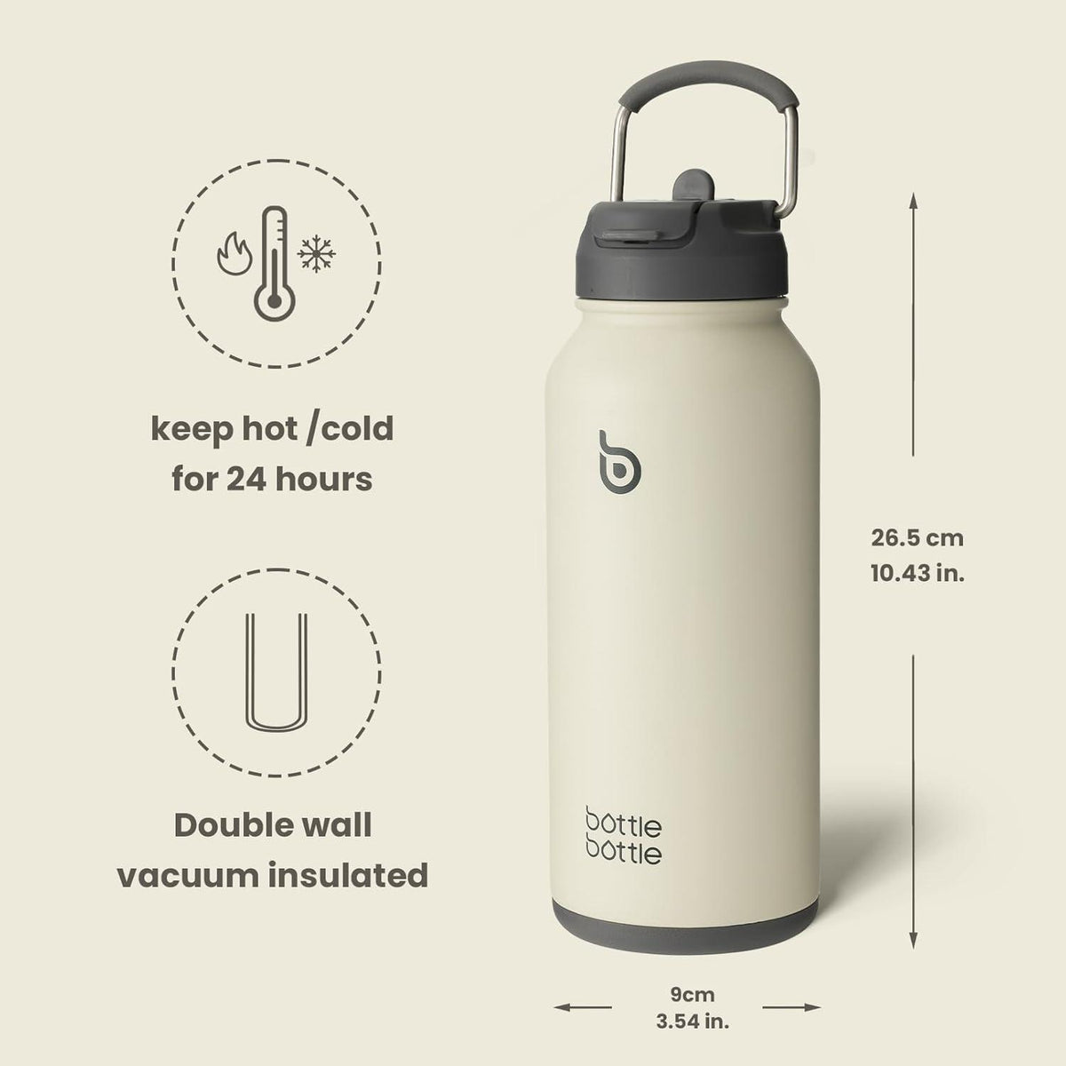 Edelstahl Trinkflasche 1L Strohhalm Thermoskanne Sport Auslaufsicher