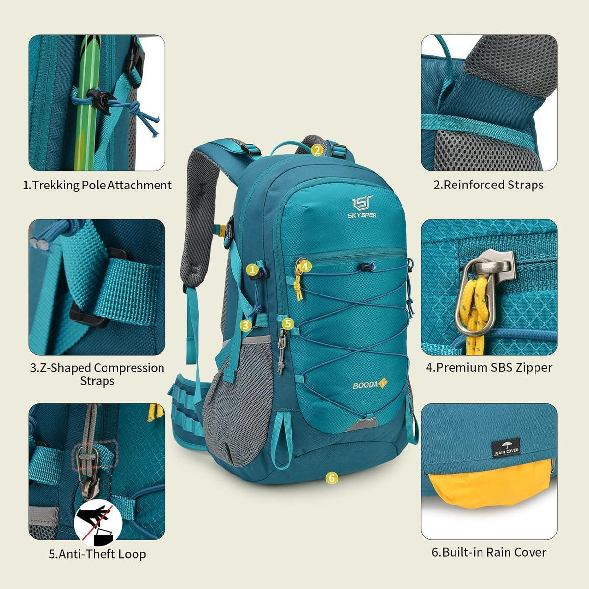 35L Wanderrucksack mit Trinksystem und Regenhülle