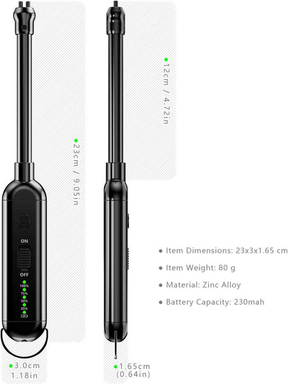 Elektro Stabfeuerzeug USB C aufladbar, winddicht, flammenlos, Batterieanzeige
