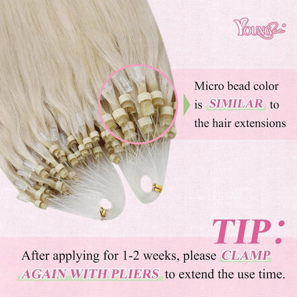 Echthaar Micro Ring Extensions Platinblond 60cm