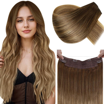 Echthaar-Draht Extensions Braun Ombre 40cm – Remy Echthaar