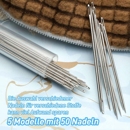 50 Premium-Nadeln mit großem Öhr, Ledernadel Stickgarn, Edelstahlgarn