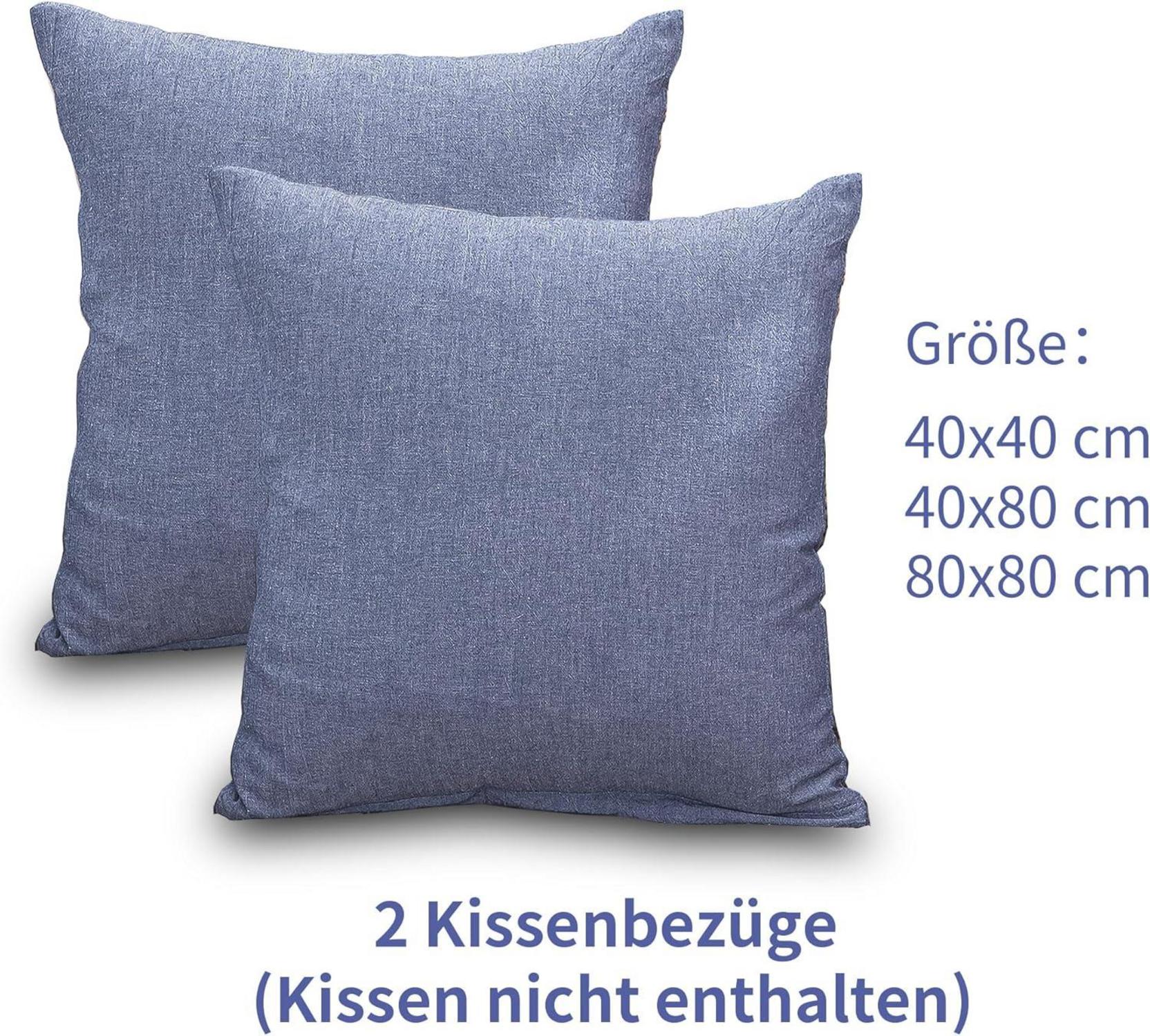 2er Set Kissenbezug 40x40 cm Navy Blau, 100% Baumwolle, Reißverschluss, Premium-Qualität