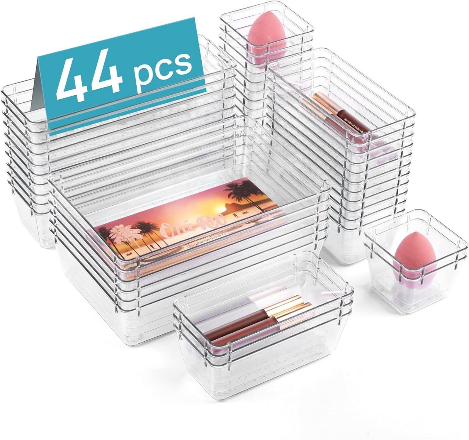 44-teiliges transparentes Schubladen-Organizer-Set aus Kunststoff