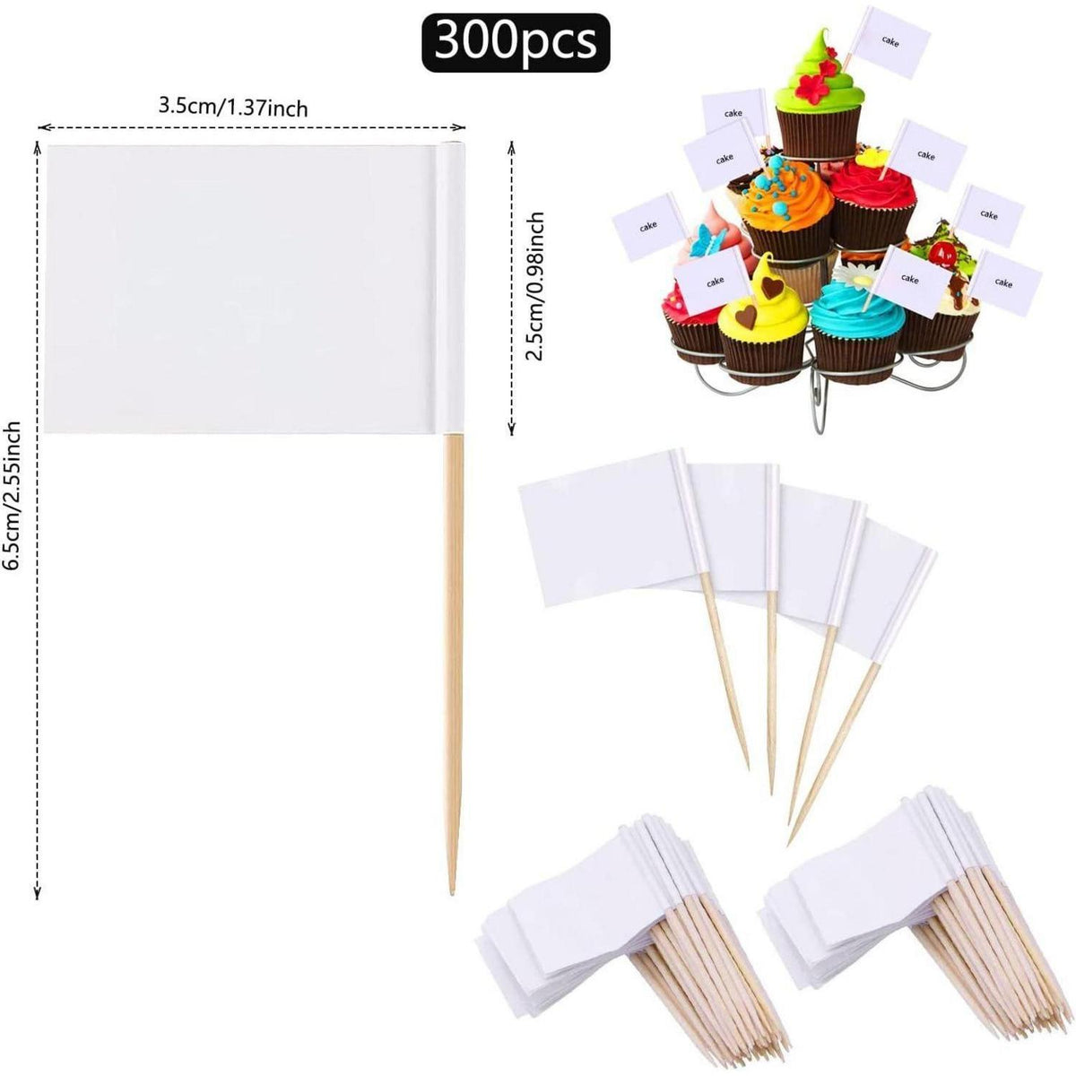 300 Weiße Zahnstocher Flaggen zum Beschriften – Buffet & Party