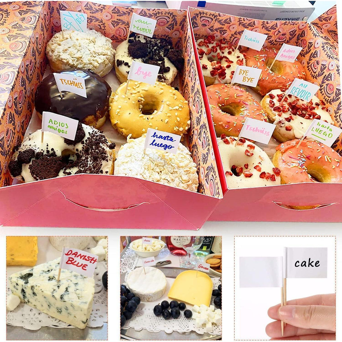 300 Weiße Zahnstocher Flaggen zum Beschriften – Buffet & Party