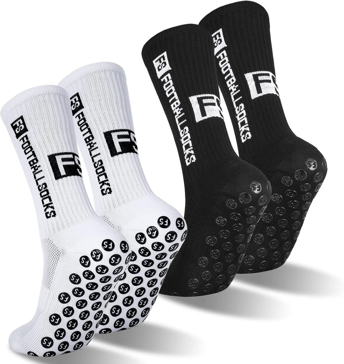 2 Paar hochwertige Fußballsocken mit Rutschfeste Grip, Größe 39-46, Sportsocken für Herren Damen