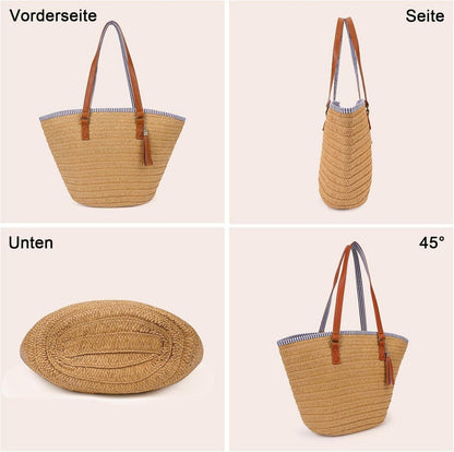 Strohtasche Damen Sommer Strandtasche Stroh Groß Geflochten Korbtasche