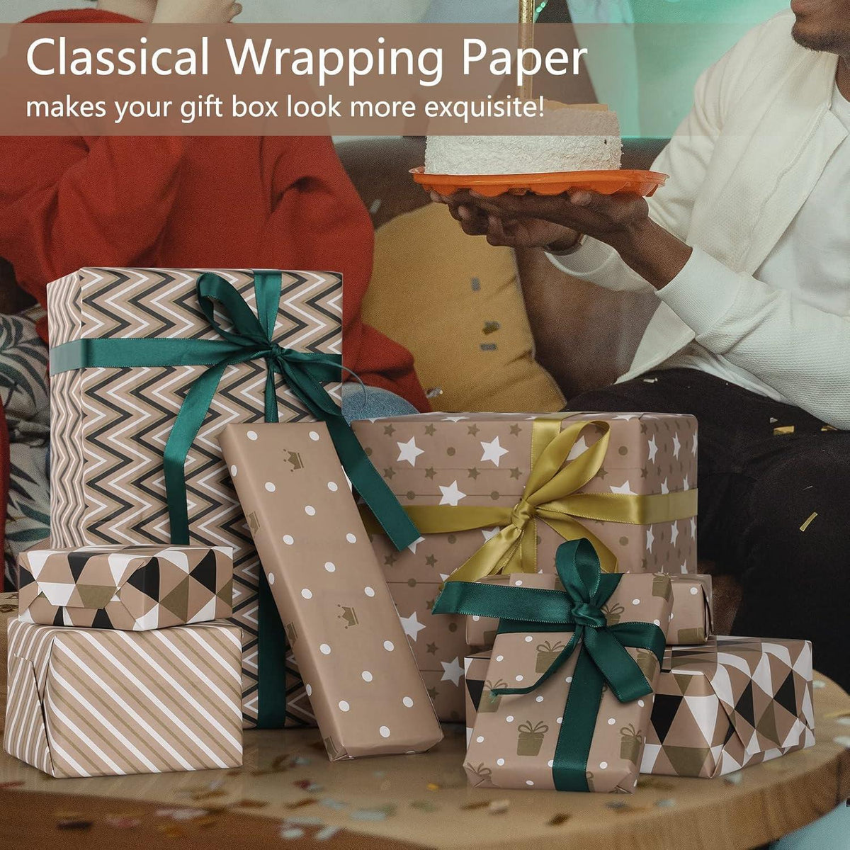 Geschenkpapier Set Geburtstag – 6 Blatt Kraftpapier mit Bändern