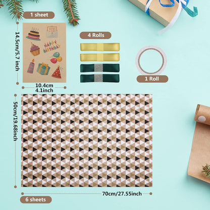 Geschenkpapier Set Geburtstag – 6 Blatt Kraftpapier mit Bändern
