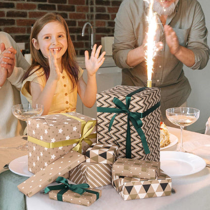 Geschenkpapier Set Geburtstag – 6 Blatt Kraftpapier mit Bändern