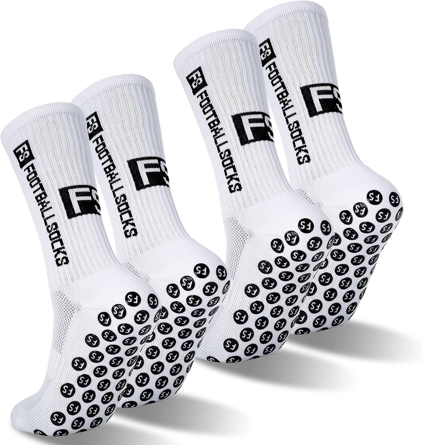 2 Paar Herren Anti-Rutsch Fußballsocken Sportsocken Weiß, Größe 39-46