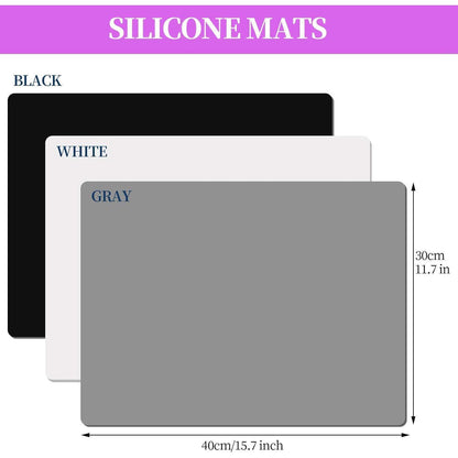 FANDAMEI Silikon Matte 30x40cm 3er Set Schwarz Hellgrau Pink