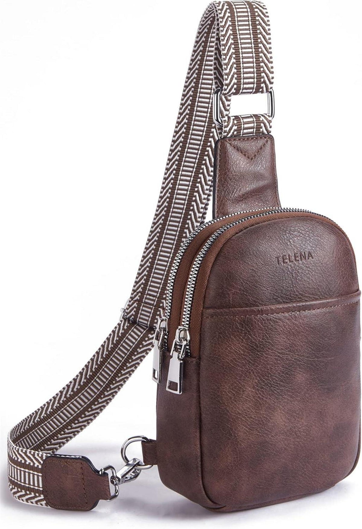 Telena Damen Bauchtasche Crossbody Bag PU Leder Kaffee