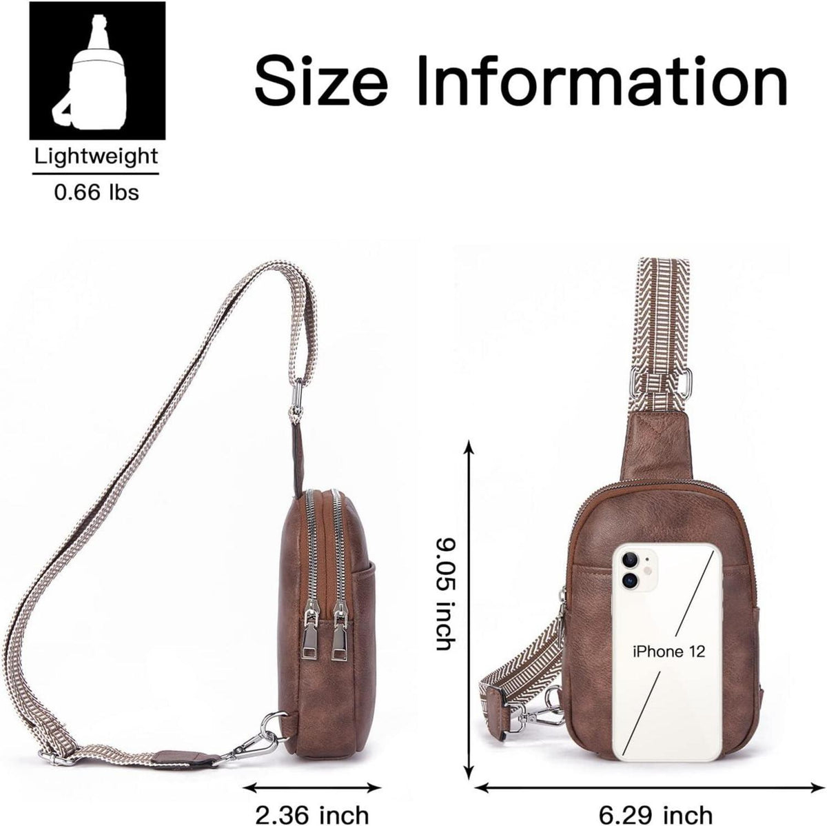 Telena Damen Bauchtasche Crossbody Bag PU Leder Kaffee