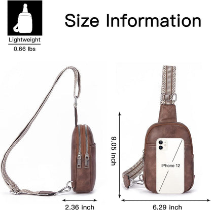 Telena Damen Bauchtasche Crossbody Bag PU Leder Kaffee