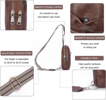 Telena Damen Bauchtasche PU Leder Crossbody Bag Kaffee