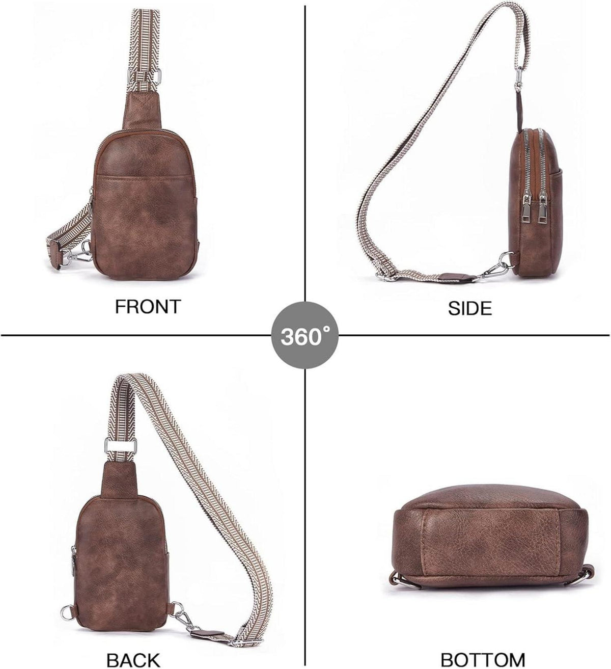 Telena Damen Bauchtasche Crossbody Bag PU Leder Schultertasche Schwarz
