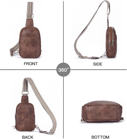 Telena Damen Bauchtasche Crossbody Bag PU Leder Schultertasche Schwarz