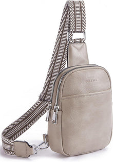 Telena Damen Bauchtasche Crossbody Bag Grau PU Leder