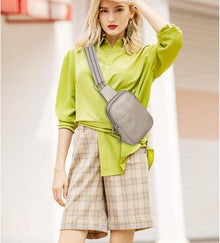 Telena Damen Bauchtasche Crossbody Bag Klein PU Leder Grau