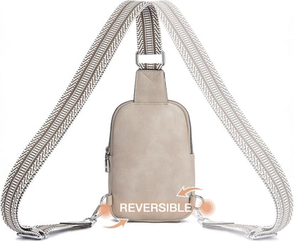 Damen Bauchtasche Crossbody Bag PU Leder Schultertasche Grau