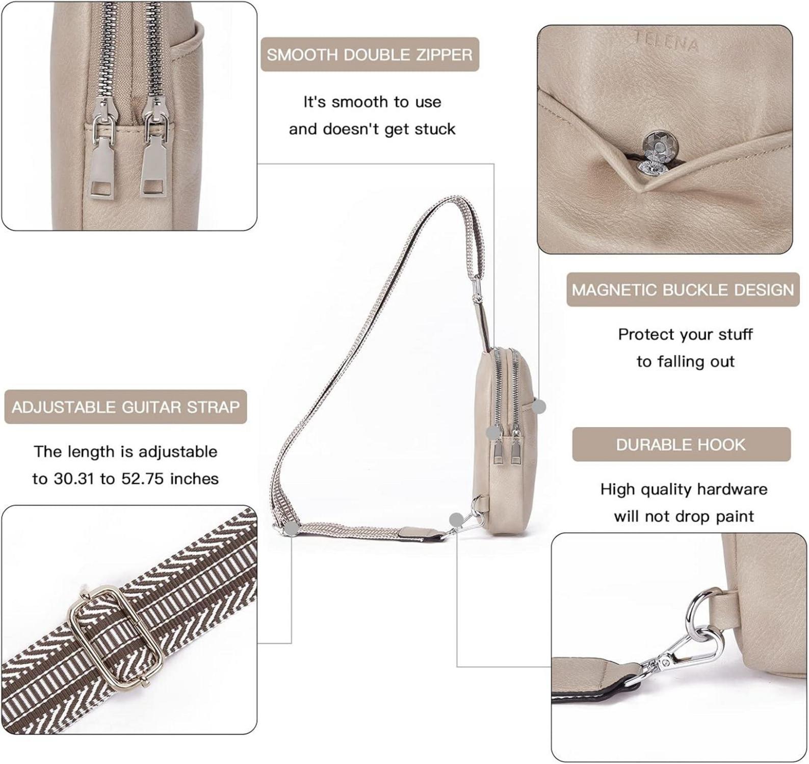 Bauchtasche Damen Umhängetasche Crossbody PU Leder Sporttasche Grau