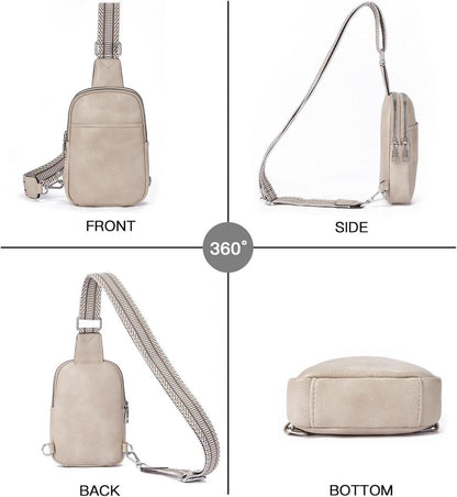 Damen Bauchtasche Crossbody Bag PU Leder Schultertasche Grau