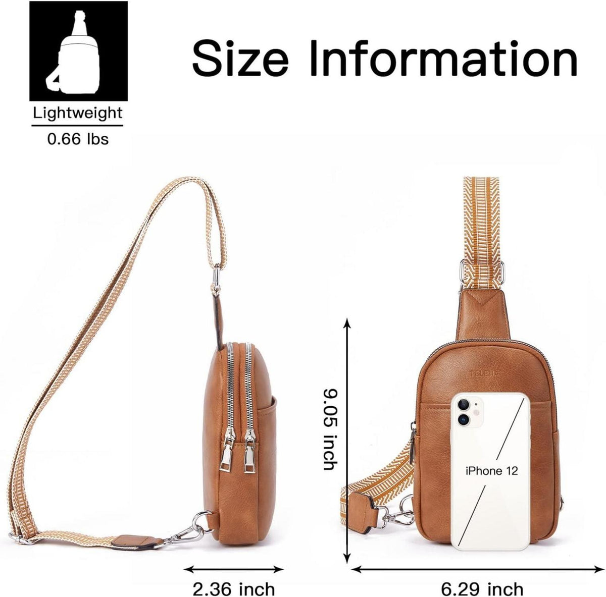 Telena Damen Bauchtasche Crossbody Bag PU Leder Braun