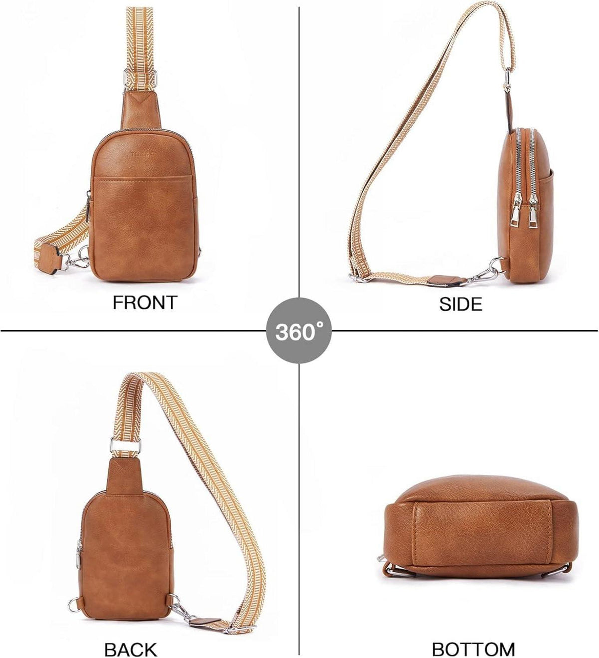 Telena Damen Bauchtasche Crossbody Bag Braun PU Leder